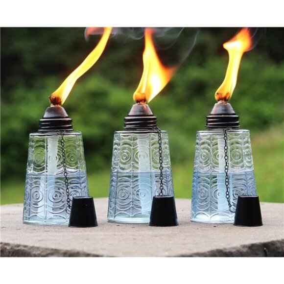 Citronella Table Top Torches for Outdoor Patio, 16oz Decorative Glass Torch - Picture 1 of 7